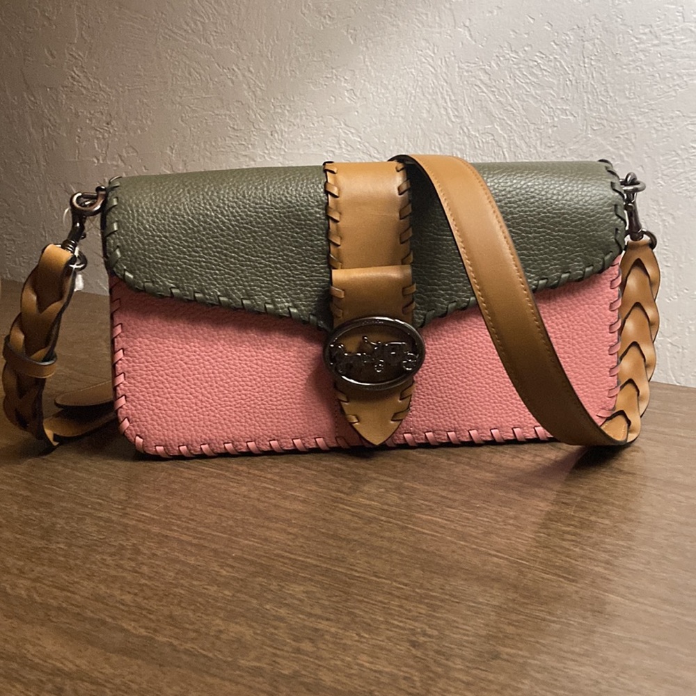 Bubblegum, Green and Tan Coach Bag. Embellished with Gunmetal. Cowgirl Up!